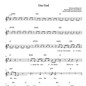 Chris Tomlin Our God Sheet Music, Piano, Guitar, Vocal Hymn, Worship ...