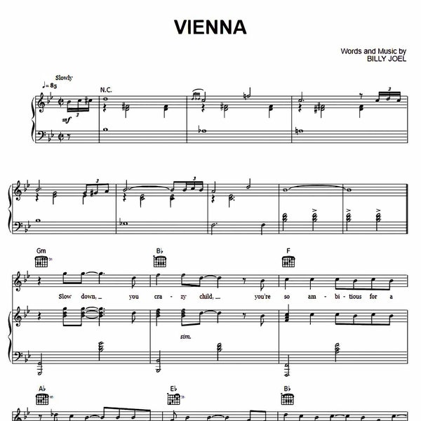 Billy Joel - Vienna Sheet Music Download - Digital PDF, Piano Score, Classic Pop, Instant Print