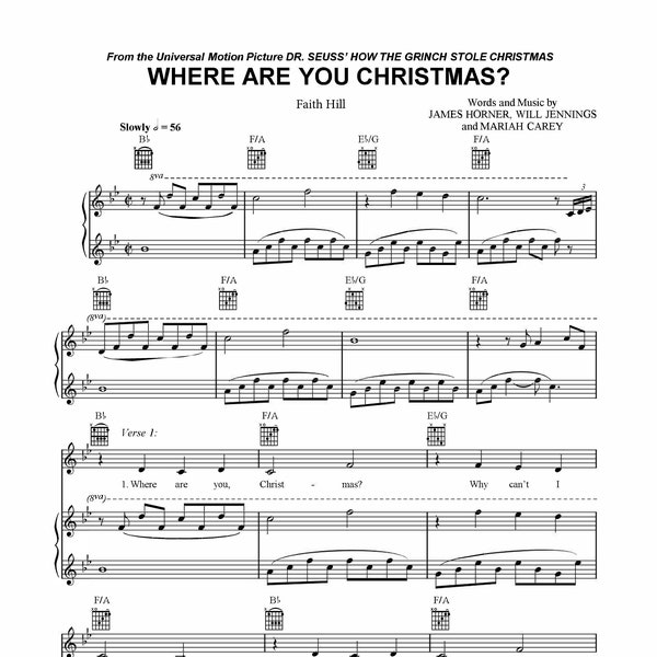 Faith Hill - Where Are You Christmas Sheet Music Download - Digital PDF, Holiday Song, Vocal and Piano, Instant Print