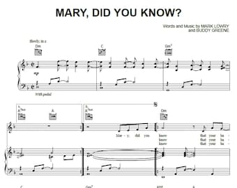 Michael English - Mary Did You Know Sheet Music | Digital Download | Piano, Vocal, Chords | Christmas Song Arrangement, Printable PDF