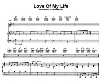 Queen - Love Of My Life Sheet Music - Digital Download for Piano and Vocals, Bohemian Rhapsody Classic, Musician Gift, Digital Printable PDF