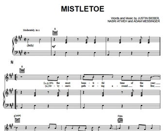 Justin Bieber - Mistletoe Sheet Music - Festive Holiday Song for Piano and Voice, Instant Download, Digital PDF, Printable Christmas Music