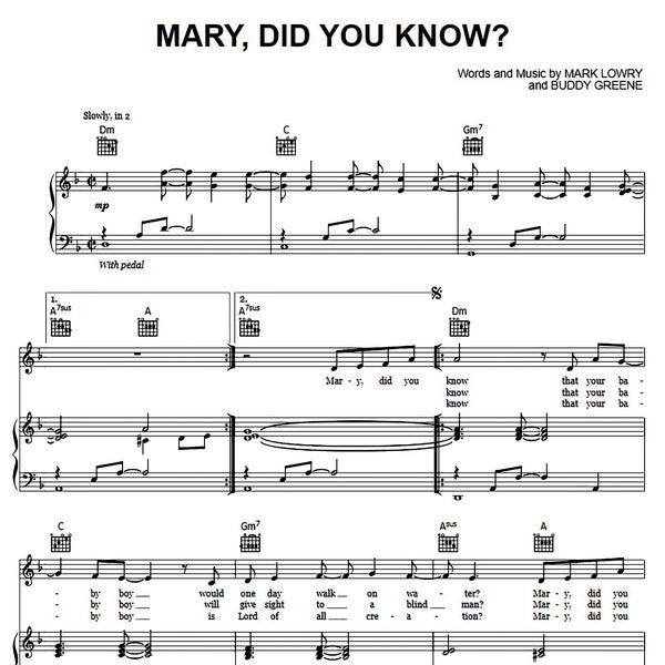 Michael English - Mary Did You Know Partituras / Descarga digital / Piano, Voz, Acordes / Arreglo de canciones navideñas, PDF imprimible