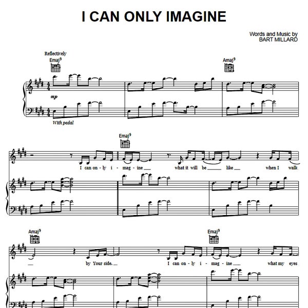 Mercy Me - I Can Only Imagine Sheet Music | Piano Notes for Christian Worship | Printable Digital Download | Hymn Music | Musical Notation