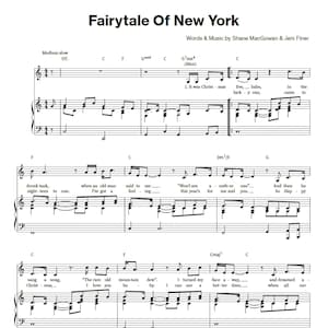 The Pogues Feat Kirsty MacColl - Fairytale Of New York Sheet Music| Music Notes for Christmas Carol, Instant Digital Printable PDF