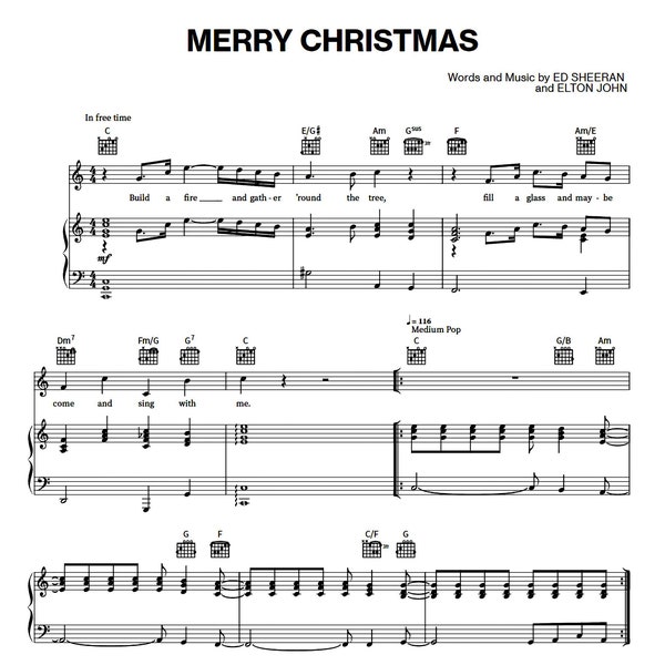 Ed Sheeran And Elton John - Merry Christmas Sheet Music | Festive Piano Notes, Holiday Song Download, Digital Printable PDF Sheet Music