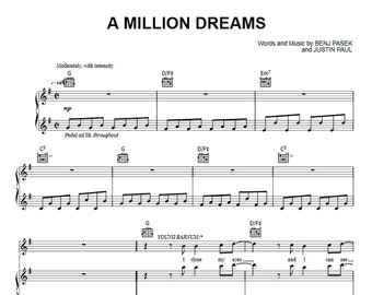 The Greatest Showman - A Million Dreams Notenblatt | Klavier Partitur, Musiknoten, Digitaler PDF Download, Geschenk für Pianisten zum Ausdrucken