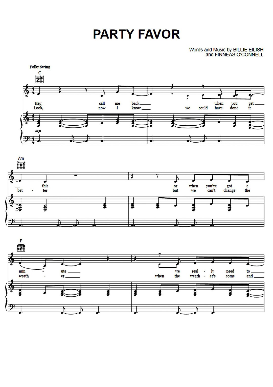 Billie Eilish Party Favor Sheet Music Digital Download Etsy