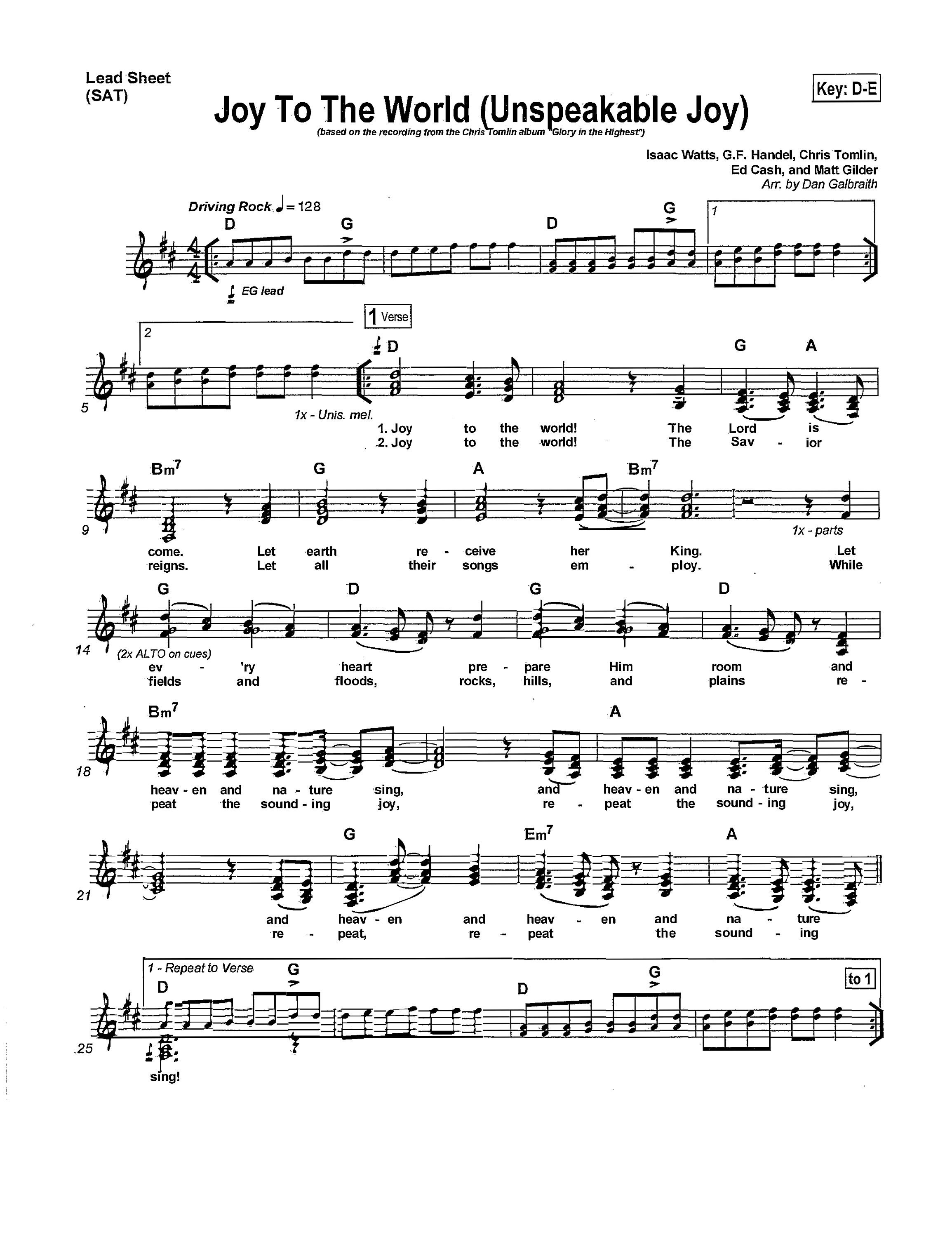 Chris Tomlin Joy to the World Sheet Music Festive Holiday Carol Piano Score for Christmas ...