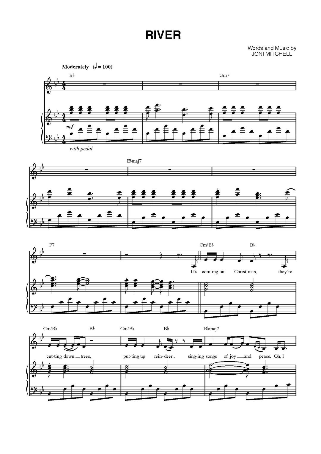 Joni Mitchell River Sheet Music Download Digital PDF, Piano Solo, Folk