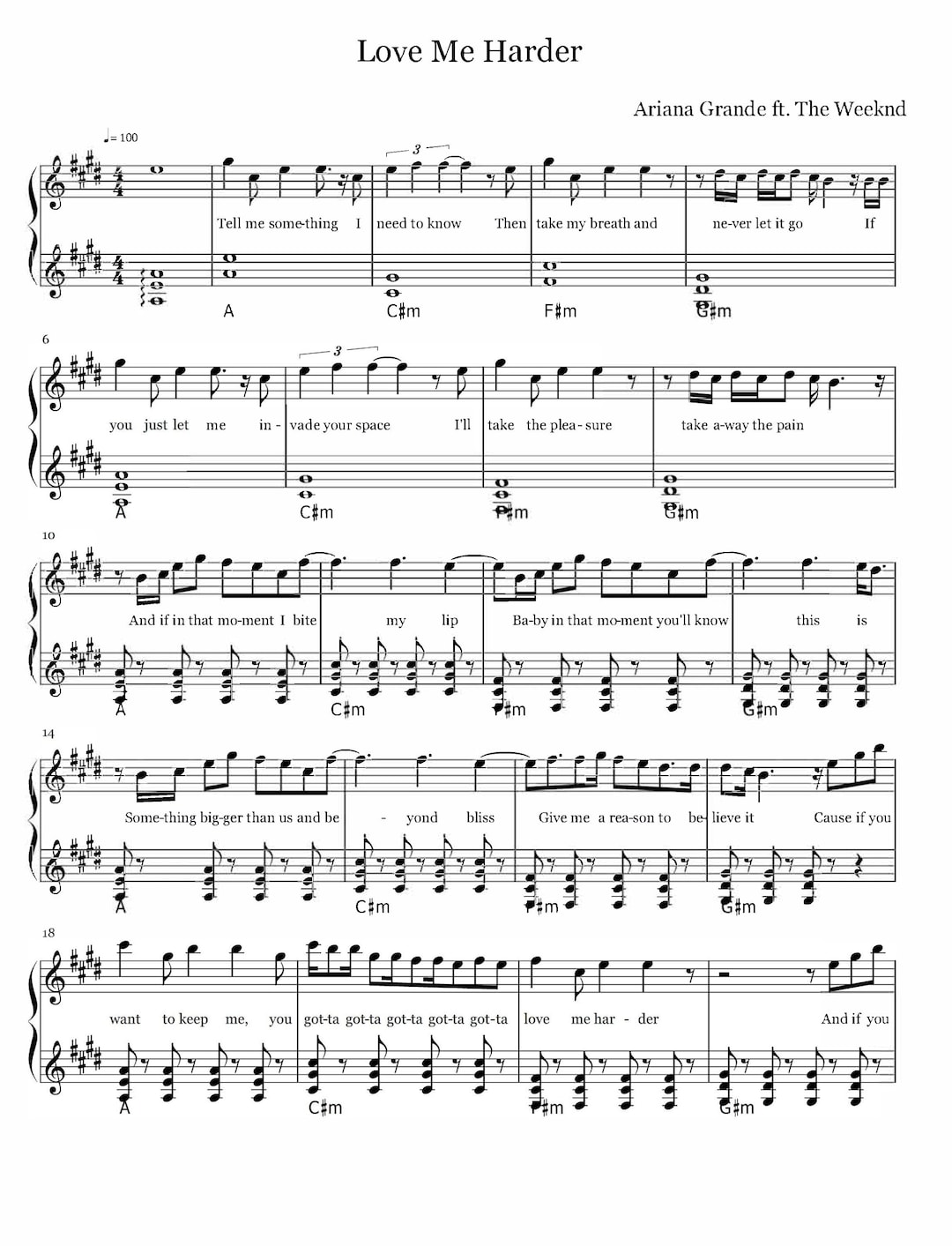 Ariana Grande Feat The Weeknd Love Me Harder Sheet Music Etsy ariana-grande-feat-the-weeknd-love-me-harder-sheet-music-etsy
