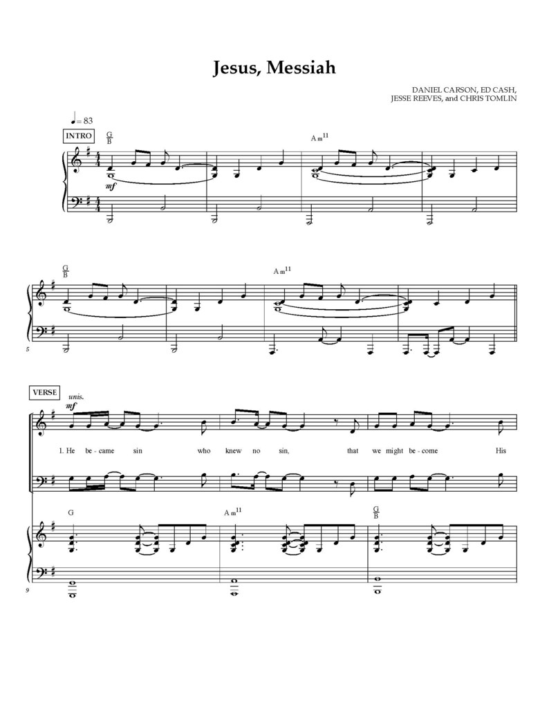 Chris Tomlin Jesus Messiah Sheet Music Piano, Guitar Tabs, Worship Song, Christian Hymn, Digital ...
