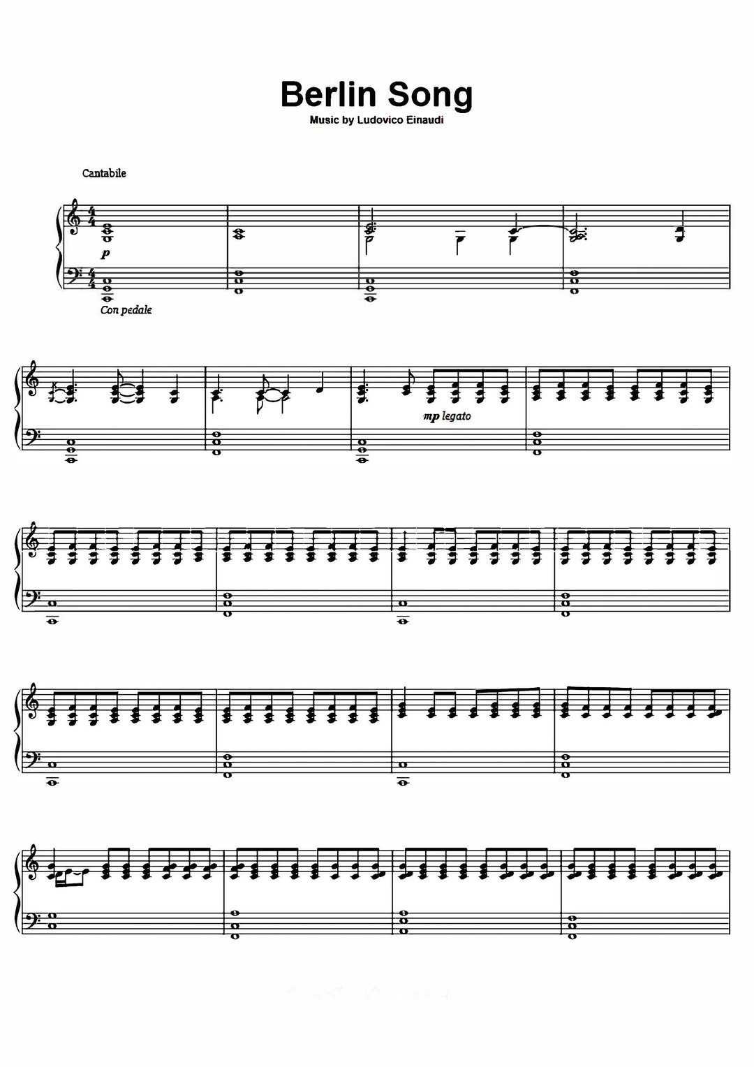 Ludovico Einaudi Berlin Song Sheet Music Piano Notes Etsy