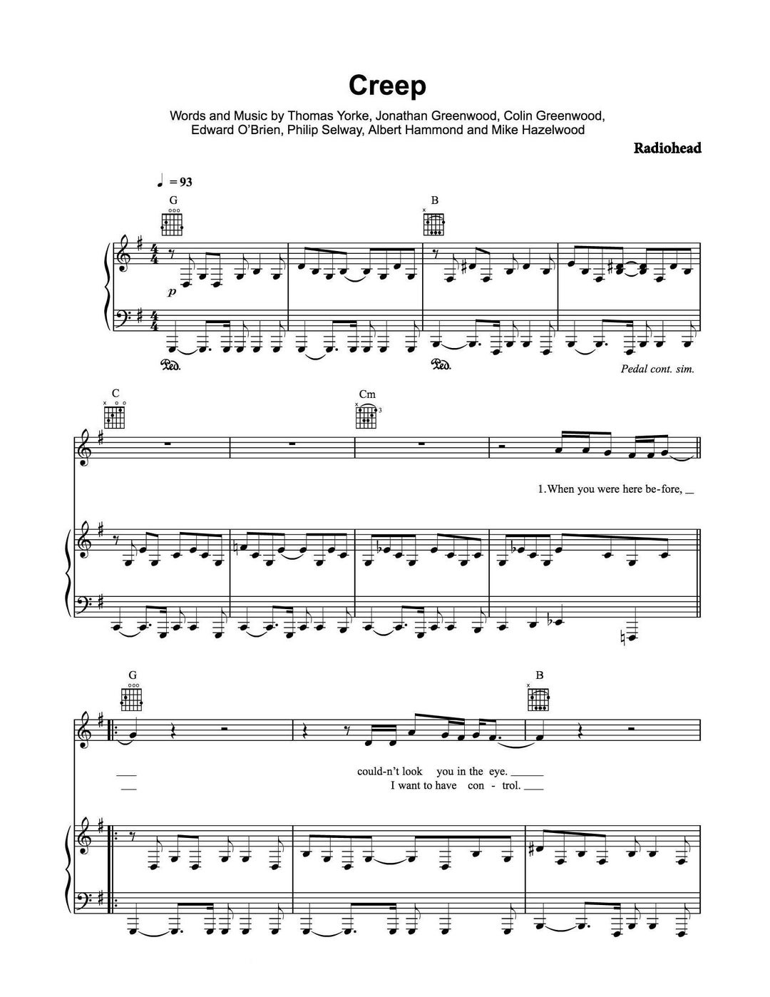 Radiohead Creep Sheet Music Authentic Guitar Tabs &amp; Lyrics High-quality ...
