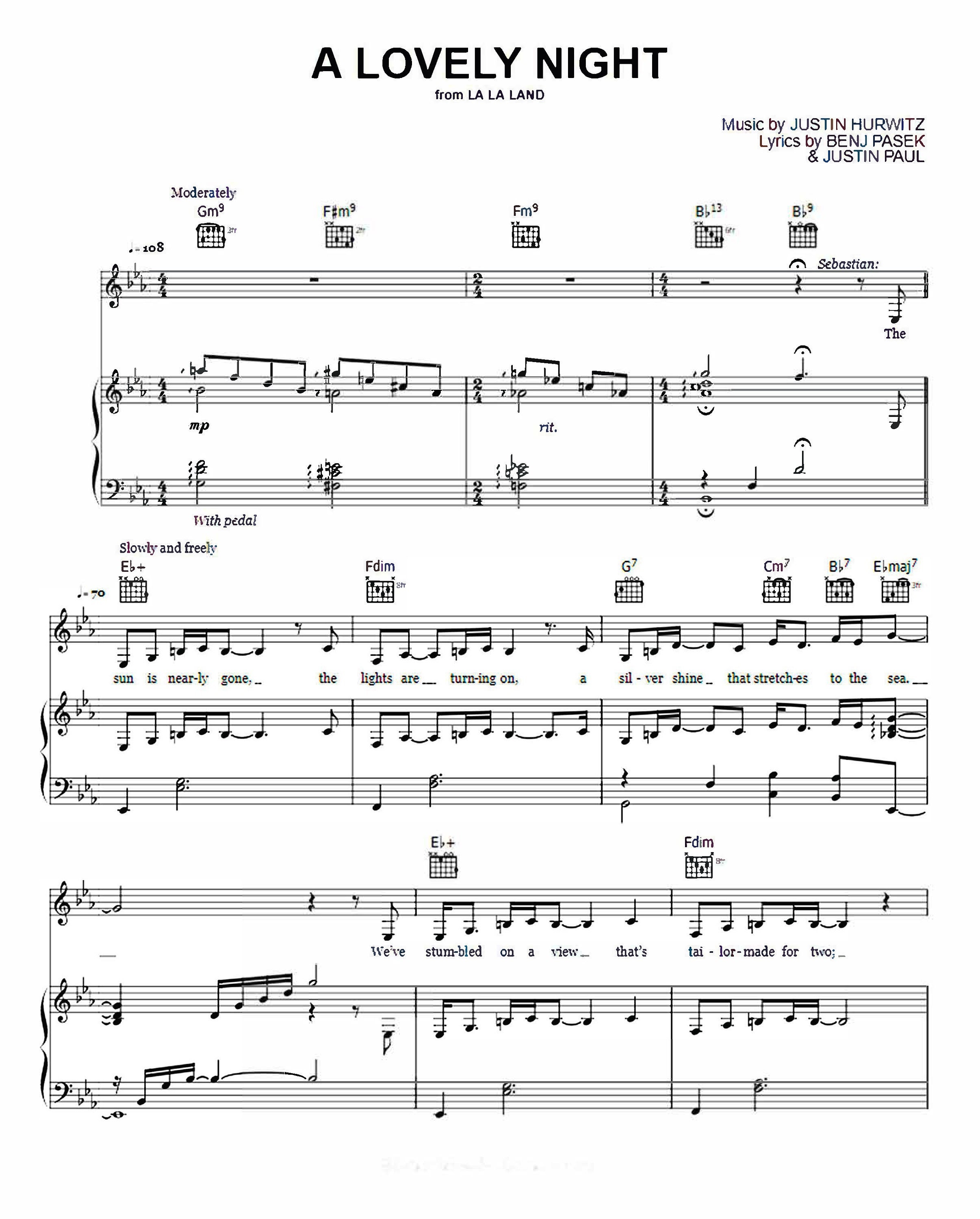 A Lovely Night La La Land Sheet Music Download Digital PDF, Movie Song,  Vocal and Piano, Instant Print - Etsy
