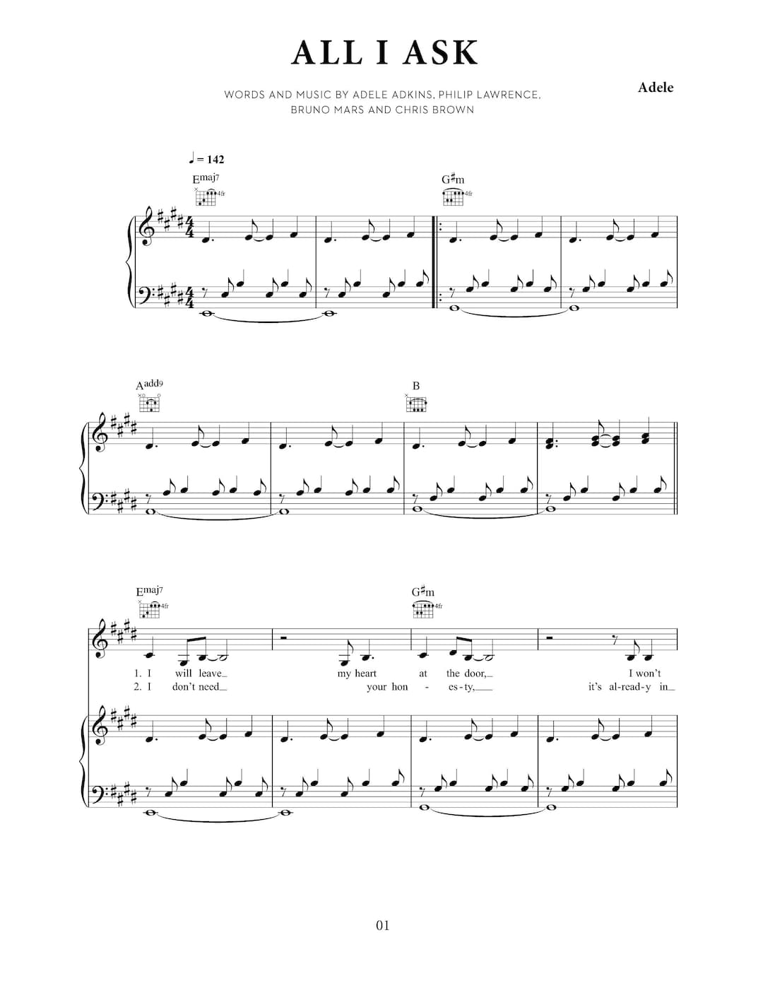 Adele all i ask piano sheet music printable pdf instant download