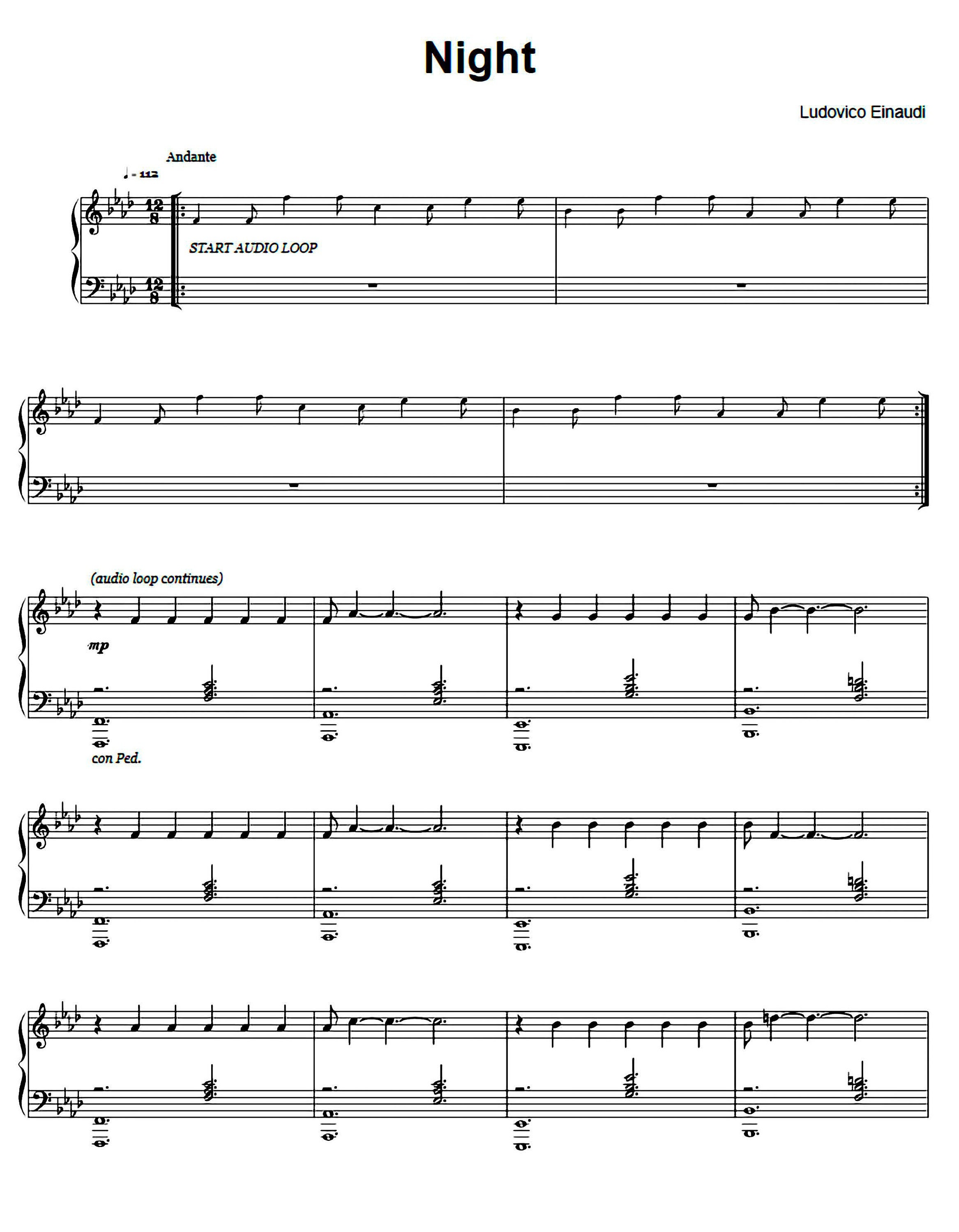 Ludovico Einaudi Night Sheet Music, Piano, Printable PDF, Digital Download, Piano Solo ...