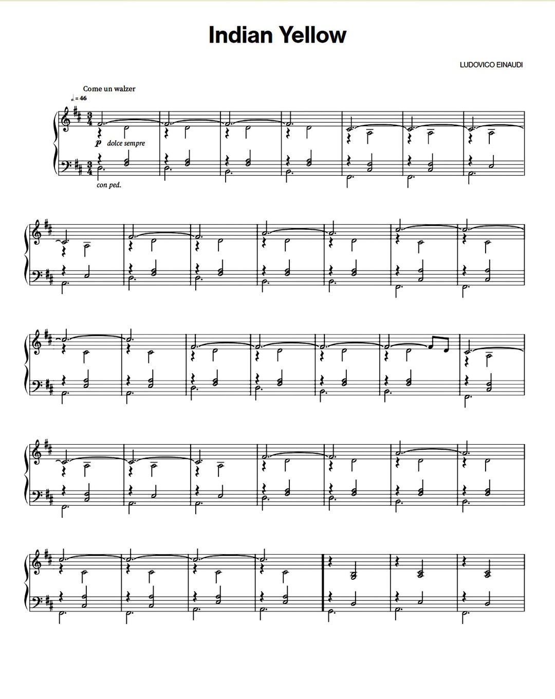 Ludovico Einaudi Indian Yellow Sheet Music, Piano Solo, Digital Download, Printable PDF, Music ...