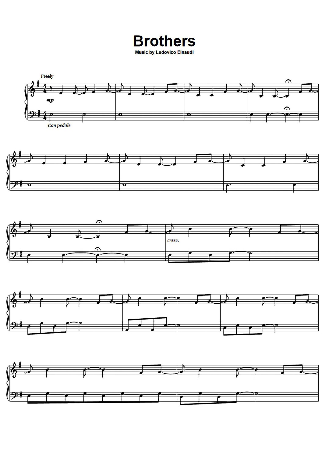 Ludovico Einaudi Brothers Music Sheet, Piano Solo, Digital Download, Einaudi Sheet Music ...