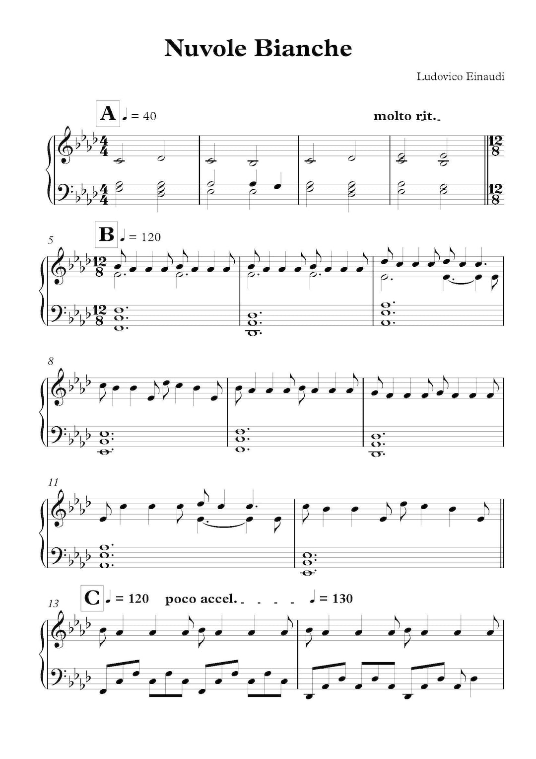 Ludovico Einaudi Nuvole Bianche Sheet Music Piano Ludovico Einaudi Nuvole Bianche Sheet Music Download Digital PDF, Piano