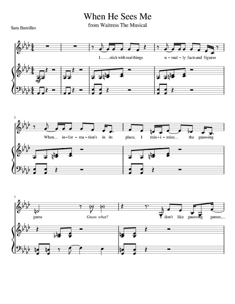 When He See Me Waitress the Musical Sheet Music Download Digital PDF