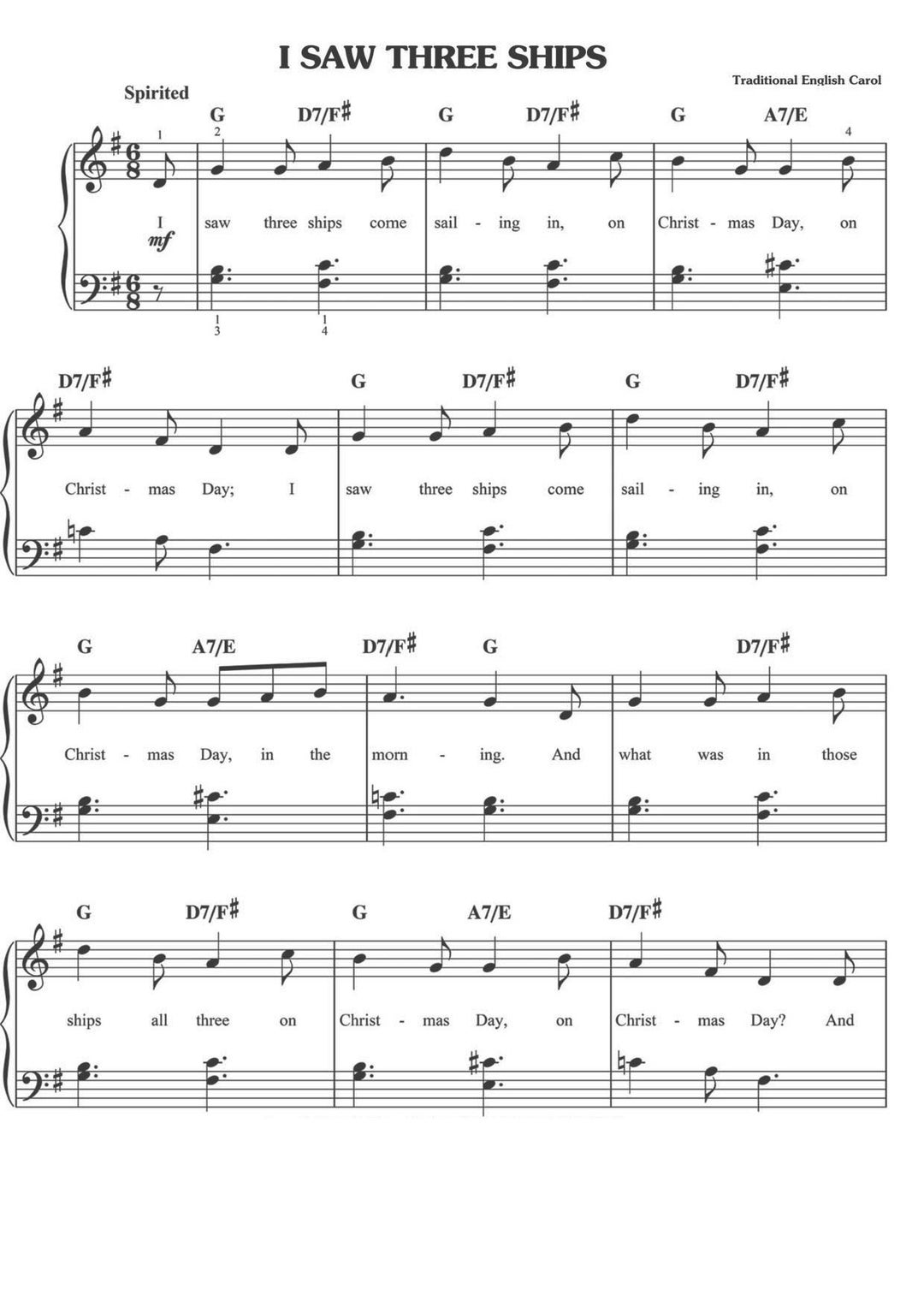 I Saw Three Ships Christmas Sheet Music Holiday Carol for Piano and Voice, Festive Music Decor