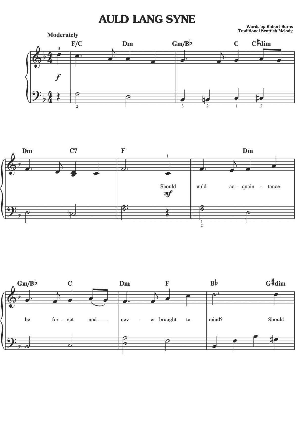 Robert Burns Auld Lang Syne Sheet Music Piano Score, Nostalgic Scottish ...