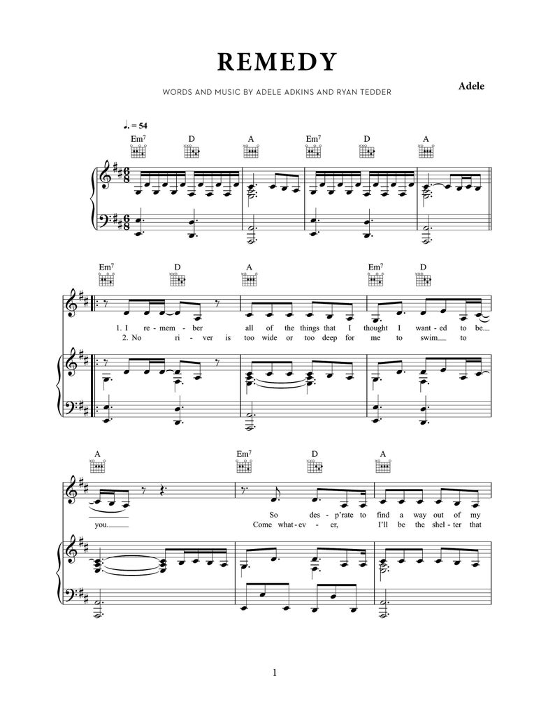 Remedy Lyrics By Adele Adele Remedy Sheet Music Printable PDF Instant Download Piano, Voice
