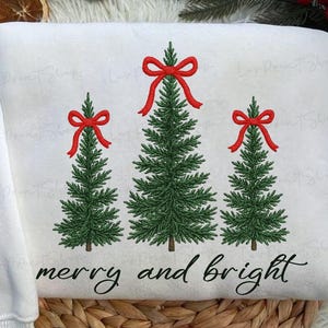 Merry and Bright PNG, Christmas Tree Png,Coquette Bow Png, Merry Christmas Png,Embroidery Christmas Tree Png Holiday Shirt Png,Christmas Png