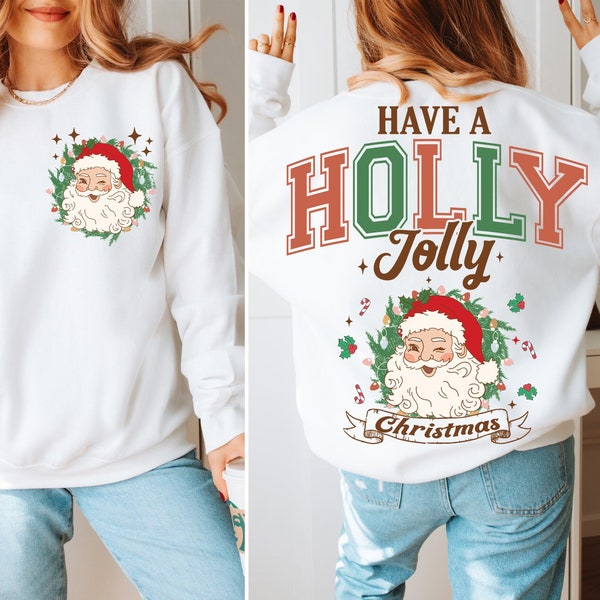 Retro Holly Jolly Christmas SVG PNG, Vintage Christmas Sublimation, Colorful Holiday T-Shirt Design, Groovy Winter Dtf Dtg Screen Transfer