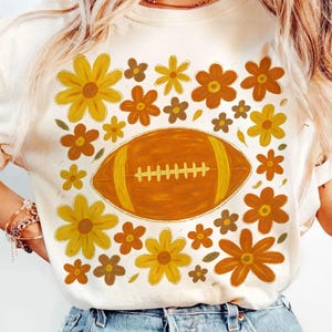 Retro Football Png,Game Day Png, Preppy Floral Football Shirt Design, Girly Autumn Png, Football Mom Png, Touchdown Season Png