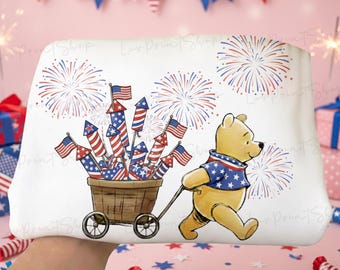 Cartoon 4th of July Png, Red White And Pooh Bear Png, Boho Patriotic Floral Fourth of July Png, Retro America Png, Cute American Pooh Png