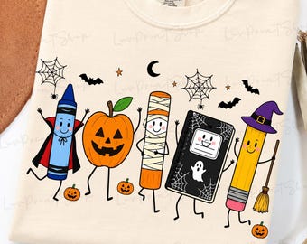 Spooky Teacher Doodle PNG, Cute Smiling Characters Sublimation Design, Funny Halloween Teacher Shirt, Trick Or Teach PNG, Hand Drawn Doodles