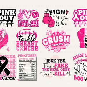 Breast Cancer SVG Bundle, Pink Awareness ribbon Svg,Afro svg ,Cancer Awareness svg, Fight Cancer Svg, Cancer Quote Svg,tackle cancer svg