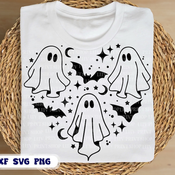 Ghost Heart SVG, Halloween Svg, Spooky Season Svg, Ghost Clip Art, Boo Svg, Kids Halloween Shirt Svg, Png, Svg Files For Cricut