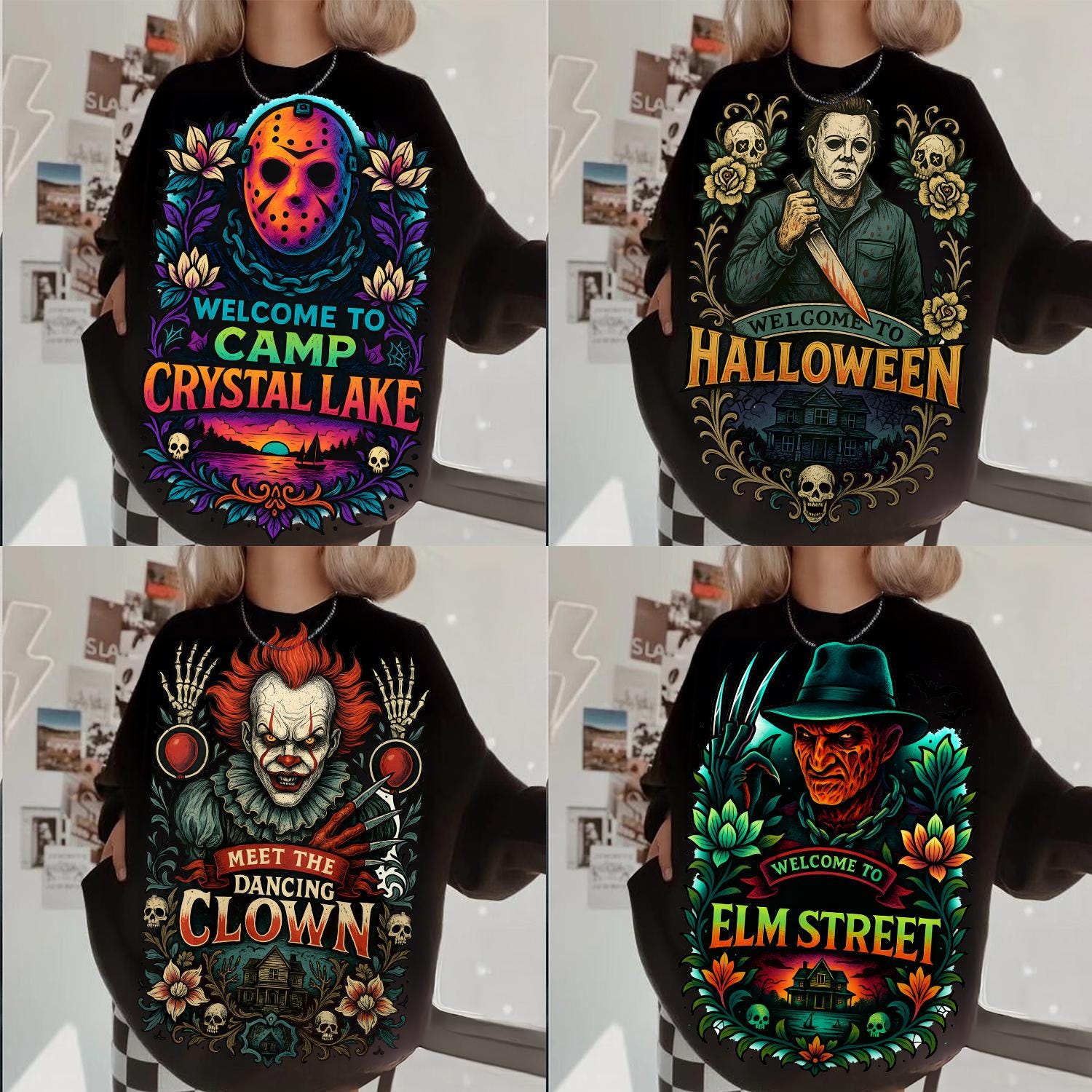 Horror Characters png Bundle, Spooky Halloween Character PNG, Trendy Halloween png, Retro Killer Shirt PNG Design, Vintage Spooky shirt png