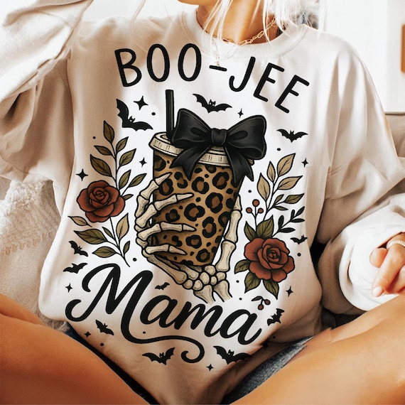 Halloween Boo Jee Mama Png, Bougie Png, Gift For Her, Halloween Skull Skeleton, Halloween Coquette Bow Png, Halloween Mom Png Design