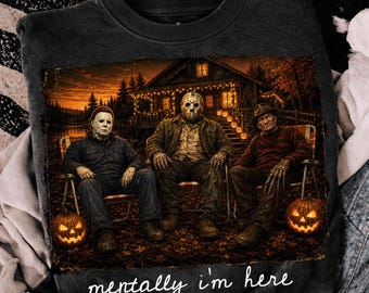Mentally I am Here Sublimation Design, Horror Halloween PNG, Retro Summerween Shirt Png, Spooky Season Sublimation, Funny Horror Png
