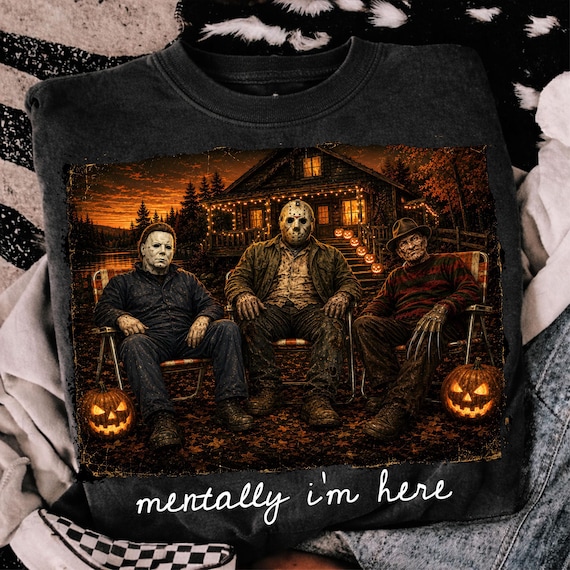 Mentally I am Here Sublimation Design, Horror Halloween PNG, Retro Summerween Shirt Png, Spooky Season Sublimation, Funny Horror Png