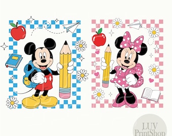 Back To School Mickeyy and Minnie svg bundle ,First Day Of School Svg, Back To School Shirt for Girls and Boys, Trendy Cute School Vibes Png