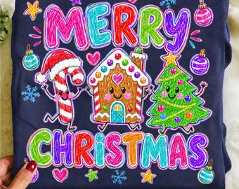 Merry Christmas Tree PNG, Girly Preppy Colorful Holiday Design, Hand Painted Christmas Shirt Sublimation, Pink and Green Xmas png