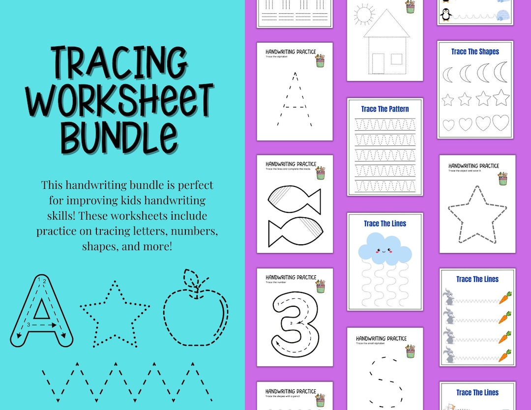 Tracing Worksheet Bundle - Etsy
