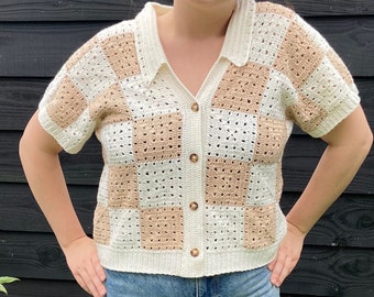 CROCHET PATTERN Mocha Granny Square Button Up