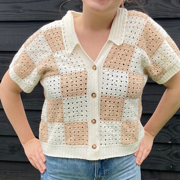 CROCHET PATTERN Mocha Granny Square Button Up