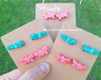 Butterfly Life Cycle Studs ~ Handmade Clay Earrings ~ Bug Earrings