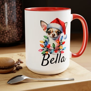 Personalized Christmas Chihuahua Mug, Christmas Dog Mug, Custom Dog Lover Gift, Christmas Dog Mug, Coffee and Dog Mug, White Chihuahua