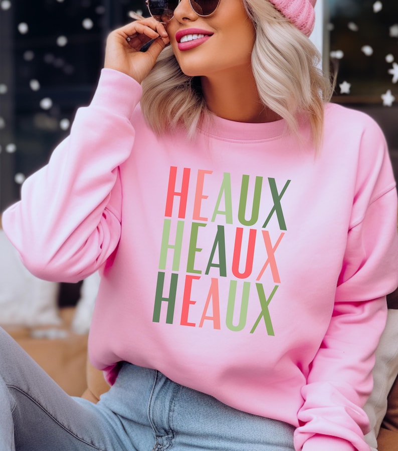 Cajun Christmas Heaux Heaux Heaux Sweatshirt, Holiday Crewneck Jumper, Xmas Gift, Funny Winter Top, Louisiana Apparel image 1