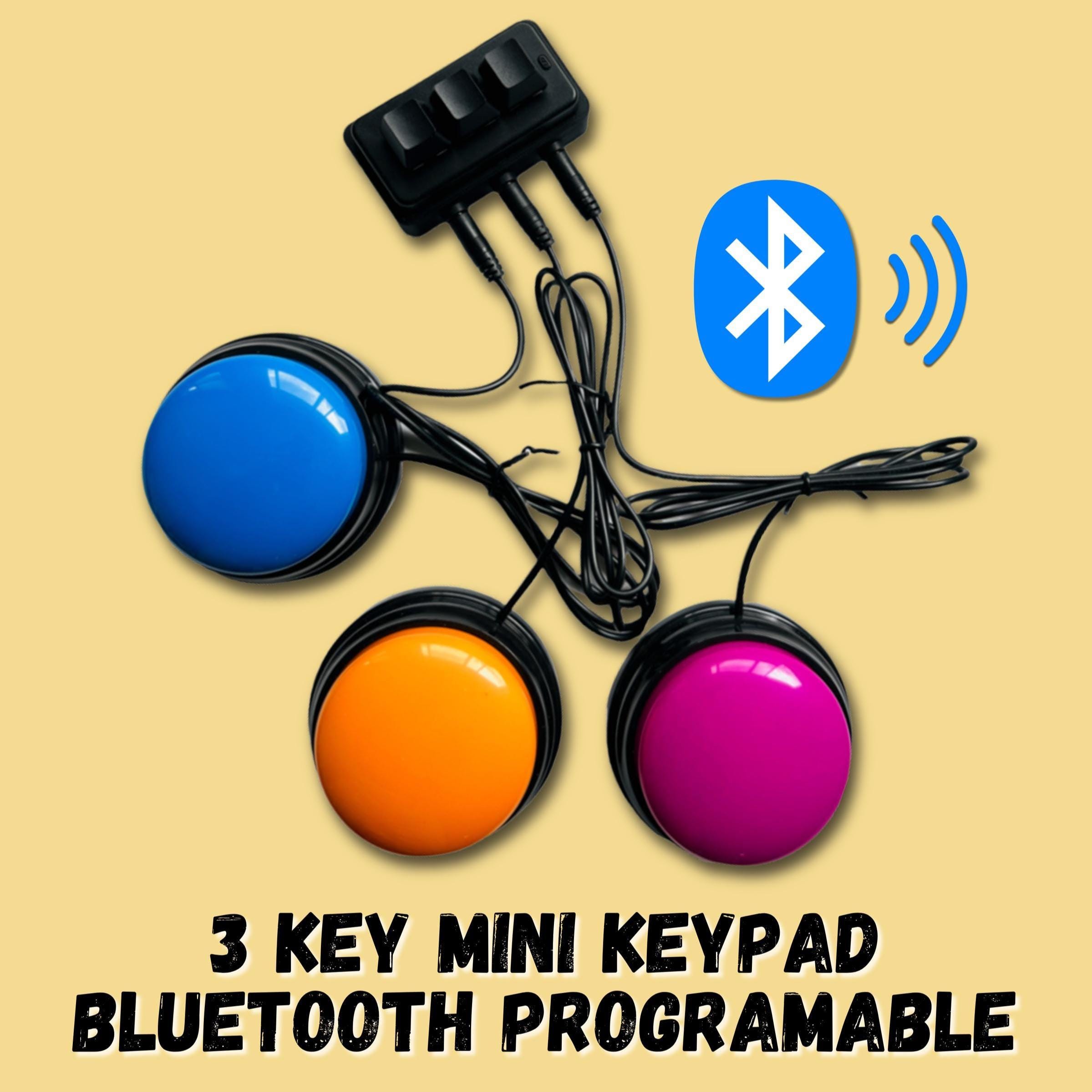 Adapted 3 key mini keypad bluetooth programable. Computer an tablets switch buttons interface. Essential tool for special needs and learning
