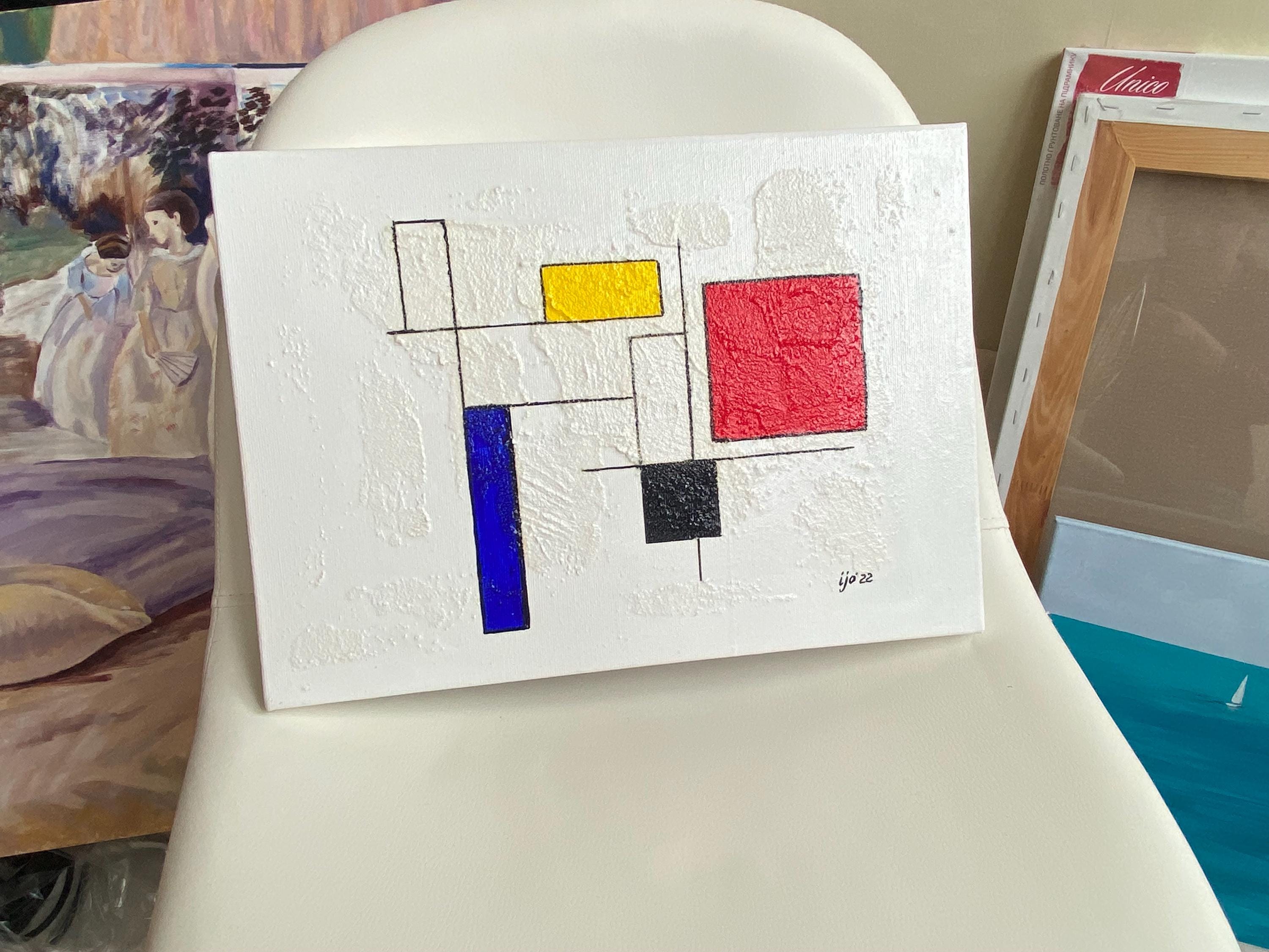 幾何学的抽象画：テクスチャードアクリル、モダンミニマリスト装飾