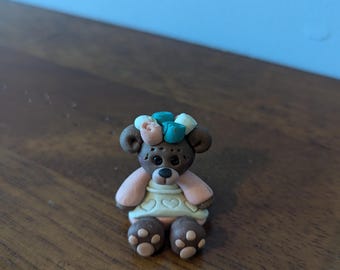 Little Blessings Teddy Bear in Dress Figurine. vintage.